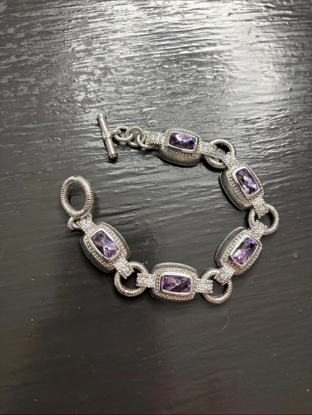 Judith Ripka Silver Bracelet with Purple Gemstones